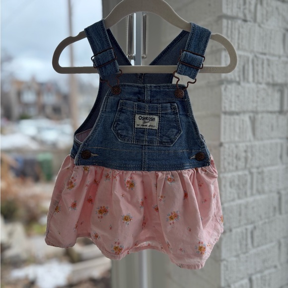 OshKosh B'gosh Other - OshKosh Baby Girl Denim Dress Pinafore Floral – 6M